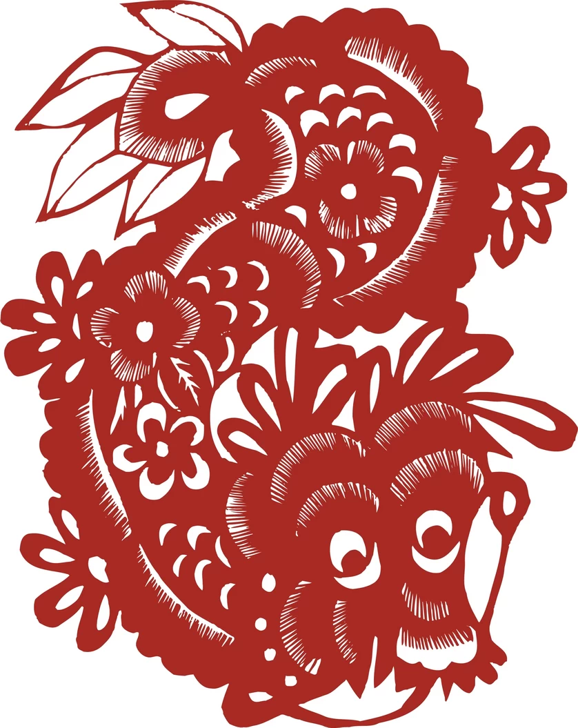 中国风中式传统喜庆民俗人物动物窗花剪纸插画边框AI矢量PNG素材【1396】
